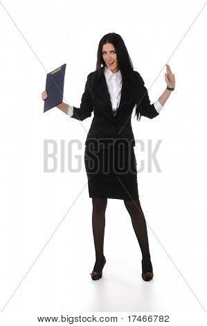 Donna d'affari fullbody portando un portfolio - isolato