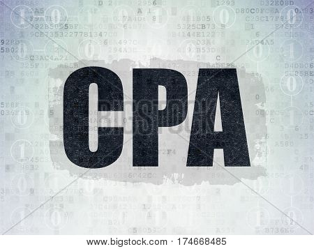 Business concept: Painted black text CPA on Digital Data Paper background with  Scheme Of Binary Code