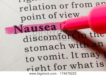 Fake Dictionary Dictionary definition of the word nausea. including key descriptive words.