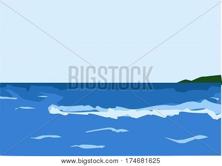 blue sea, green island, b skylue, foamy waves