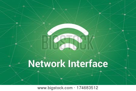 network interface white text illustration with green constellation as background and signal bar icon vector
