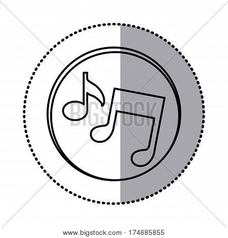 monochrome contour with circle sticker of musical notes vector illustration