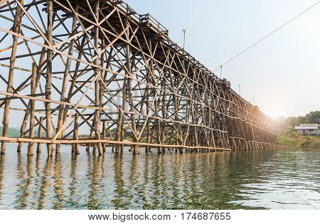 old an long wooden bridge at SangklaburiKanchanaburi province Thailand