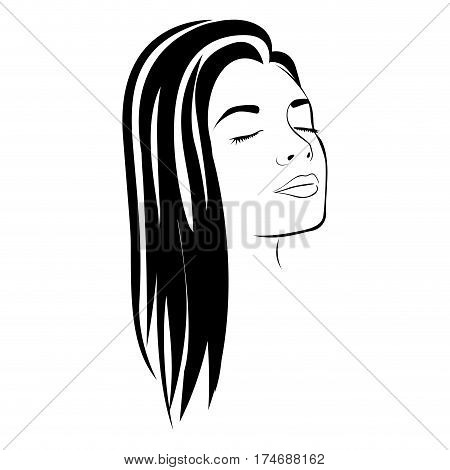 sketch female face silhouette with long hairstyle vector illustration