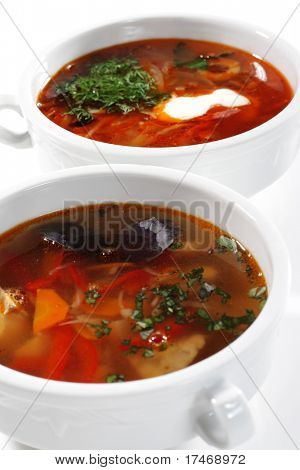 Russo e ucraniano cozinha - Solyanka e sopa de peixe é um grossas, especiarias e sopas Sours. Isolado