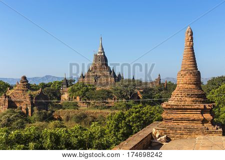 Bagan buddha tower at day , famous place in Myanmar/ Burma