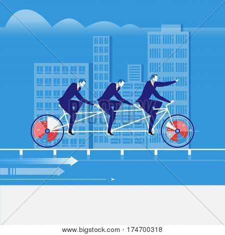 Vector illustration of businessmen riding tandem bike. Business teamwork concept flat style design element.