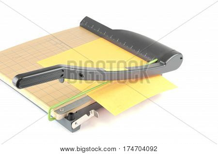 close up on guillotine paper cut knife isolated on white background