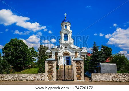 Church St. - Intercession on a background of blue sky old architecture religious places Belarus Village Red Molodechno District
