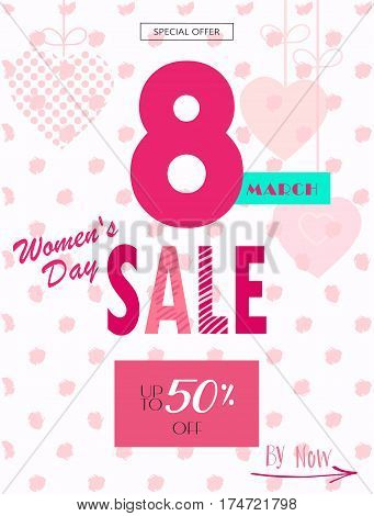 8 March Sale Discount banner for Happy Women's Day, Eighth March Spring Holiday Sale, gift card. Futuristic, trendy design. Marketing. Advertising. Vector illustration