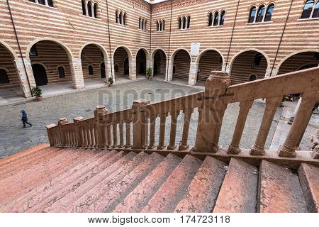 Scala della Ragione in the Courtyard of the Palazzo della Ragione in Verona. Italy