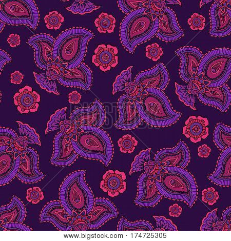 Seamless repeating pattern consisting of colored patterns buta.Vector