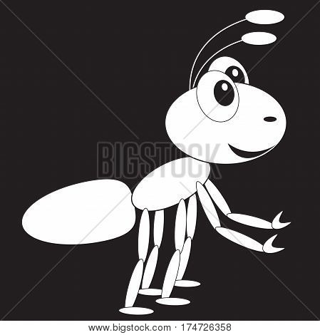 stencil funny surprised ant forward with outstretched paws transparent on a black background