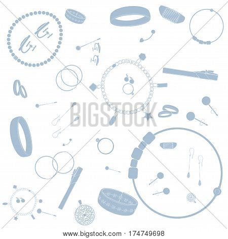 Jewelry illustrations pattern. Pink images, white background Vector