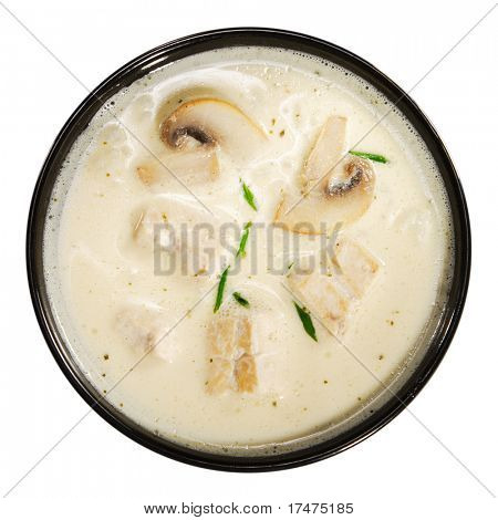 Piatti thai - zuppa fatta da Coco latte e funghi e carne di pollo