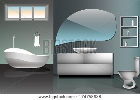 Modern bathroom interior with furniture in gray