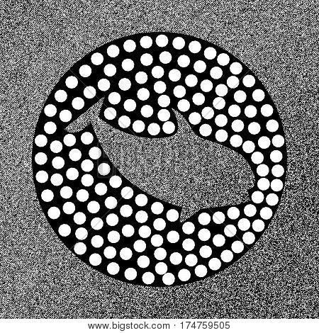 Silhouette of whale with small white circles on the gray coton texture. Vector illustration.