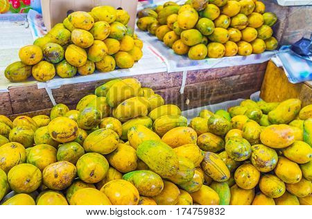 The tropic fruits are one of the main interests of foreign tourists visiting Fose Market in Colombo Sri Lanka.