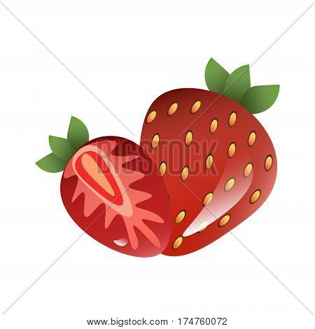 Red juicy strawberries on a white background
