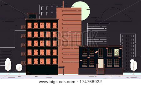 City Street stroke style vector illustration skyskrapers