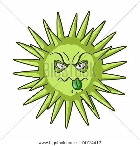Green virus icon in cartoon design isolated on white background. Viruses and bacteries symbol stock vector illustration.