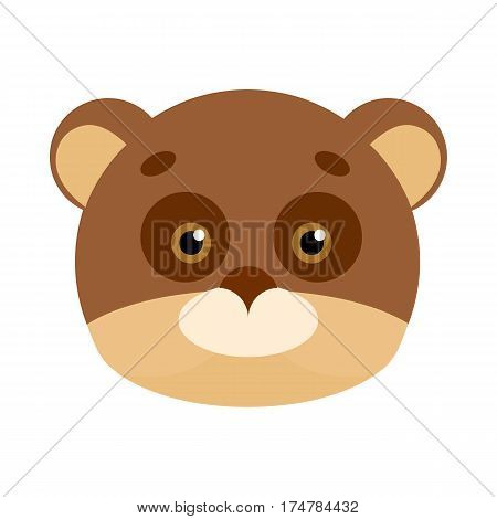 Bear animal carnival mask vector illustration in flat style. Brown and beige teddy bear. Funny childish masquerade mask isolated on white. New Year masque for festivals, holiday dress code for kids