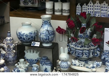 Delft Pottery In A Store In Amsterdam
