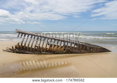 Sunk Fishing Boat At Mostardas Beach