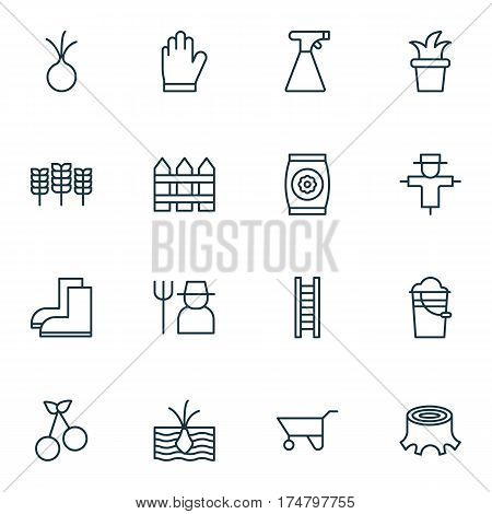 Set Of 16 Plant Icons. Includes Bugbear, Tree Stub, Stairway And Other Symbols. Beautiful Design Elements.