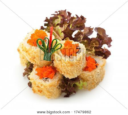 Chrupiące California Maki Sushi z Masago - Deep Fried stylu Tempura Roll z mięsa kraba, awokado
