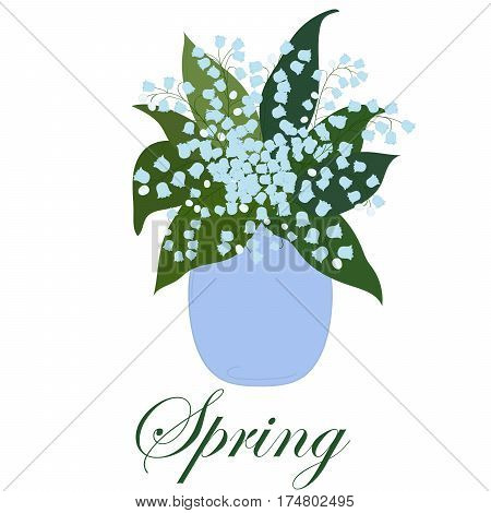 bouquet of lilies with leaves in a vase on a white background