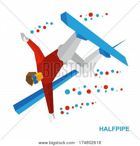 Winter Sports - Snowboard Halfpipe. Cartoon Snowboarder Performs A Trick.