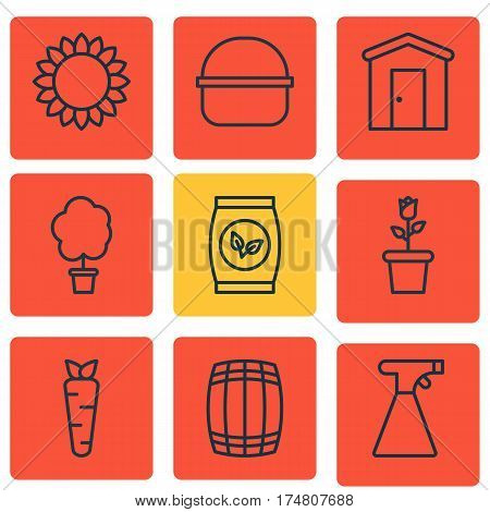 Set Of 9 Plant Icons. Includes Sprinkler, Package, Farmhouse And Other Symbols. Beautiful Design Elements.