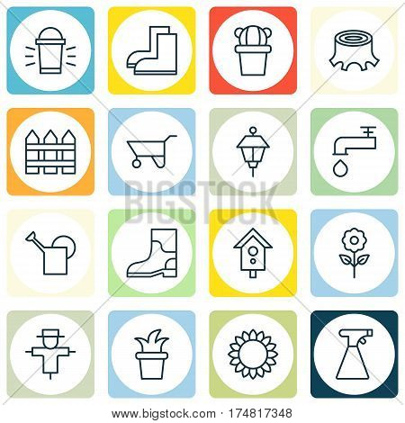 Set Of 16 Plant Icons. Includes Sprinkler, Bugbear, Bush Pot And Other Symbols. Beautiful Design Elements.