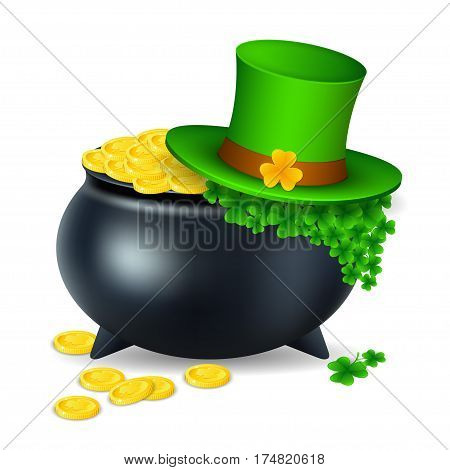 pot with gold coin for Patrick's day. vector illustration isolated on white background