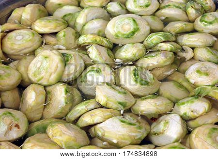 Clean Bottoms Of Artichokes Prepared By The Cook In The Water