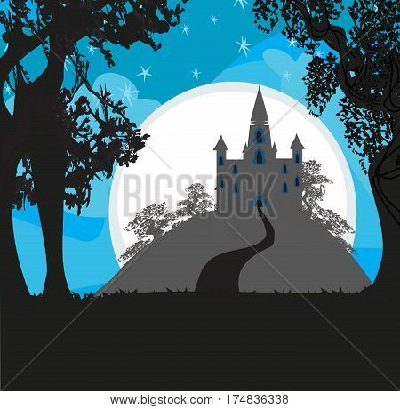 Magic Fairy Tale Princess Castle in the night , vector illustratrion