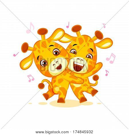 Vector Stock Illustration isolated Emoji have date let dance music character cartoon friends Giraffe sticker emoticon for info graphics, video, animation, website, mail, newsletters, reports, comic