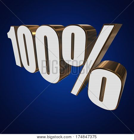 100 percent on blue background. 3d render illustration.