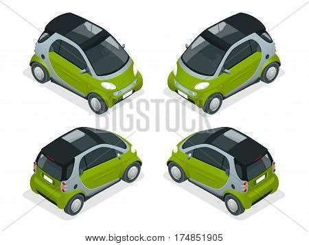Isometric Hybrid Car. City car isolated on white background. Vector compact smart car. Vehicles isolated