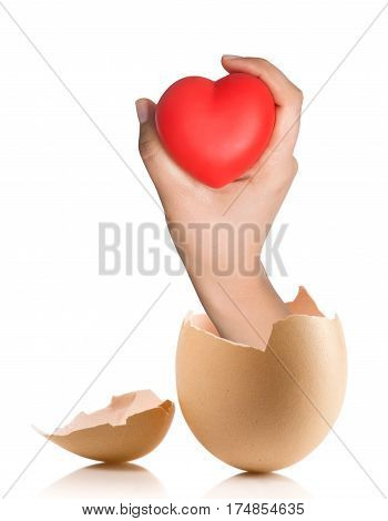 Hand With Broken Egg Isolated On White Backround