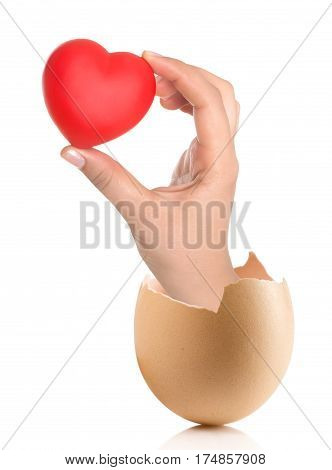 Hand With Broken Egg Isolated On White Backround