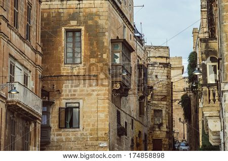 Street of Cospicua Malta, residental buildings in center