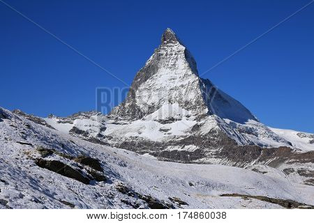 Majestic Matterhorn in autumn. View from Riffelberg.