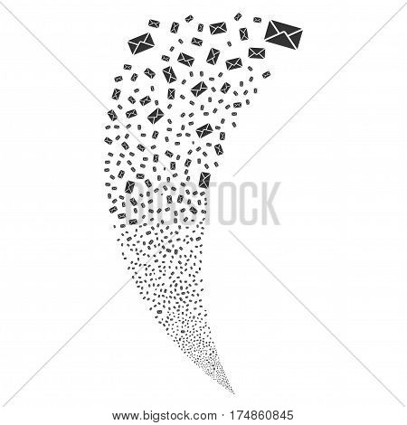 Mail Envelope random fireworks stream. Vector illustration style is flat gray iconic symbols on a white background. Object fountain made from scattered icons.