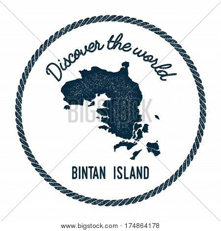 Bintan Island Map In Vintage Discover The World Insignia. Hipster Style Nautical Postage Stamp, With