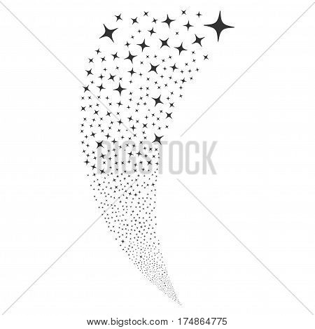 Space Star random fireworks stream. Vector illustration style is flat gray iconic symbols on a white background. Object fountain constructed from scattered pictographs.
