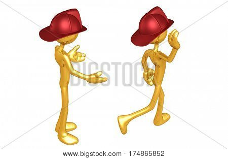 The Original 3D Character Illustration Fireman Walking Away From Another
