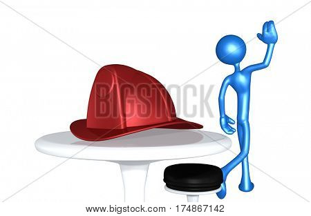 The Original 3D Character Illustration Walking Away From A Fire Fighters Helmet