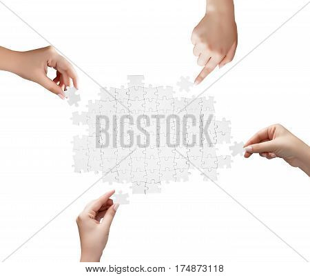 Hand Holding A Piece Of White Uncompleted Puzzle